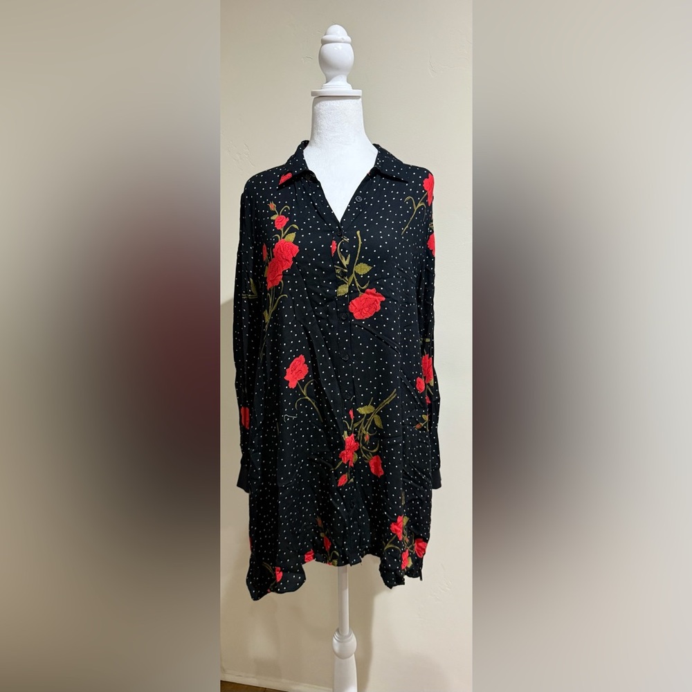 Volcom Black and Red Floral Mini Dress
